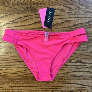 Zmart Strappy Women's Low Rise Neon Pink Bikini Bottoms Full Coverage Swim - M